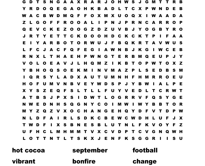 September Word Search WordMint