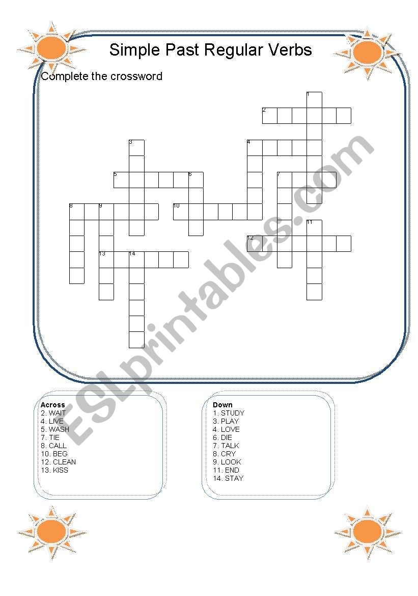 Simple Past Regular Verbs Crossword ESL Worksheet By Salves