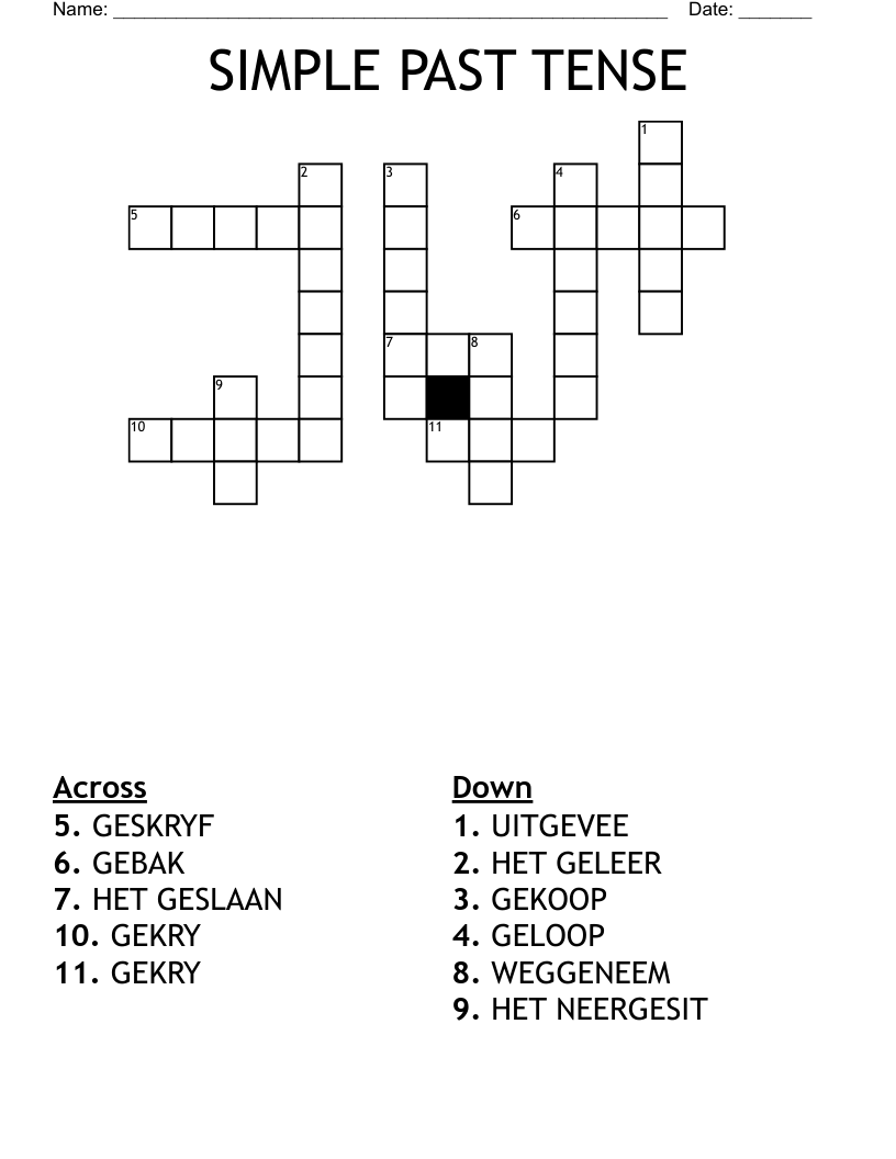 SIMPLE PAST TENSE Crossword WordMint SIMPLE PAST TENSE Crossword WordMint
