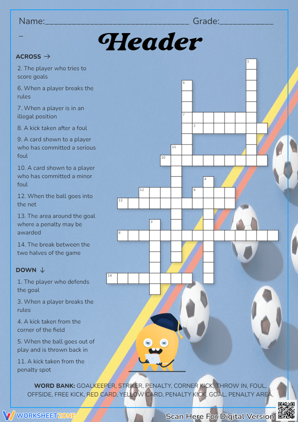 Soccer Crossword Puzzle Worksheets Printable