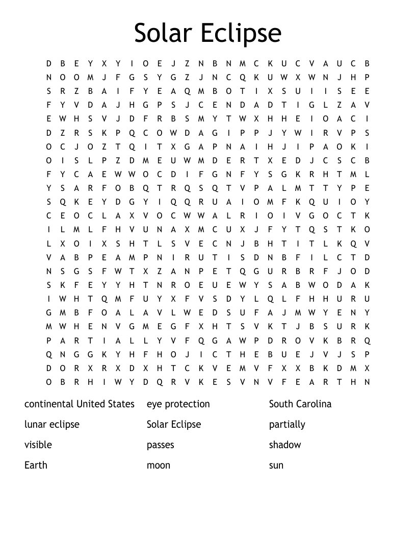 Solar Eclipse Word Search WordMint Solar Eclipse Word Search WordMint