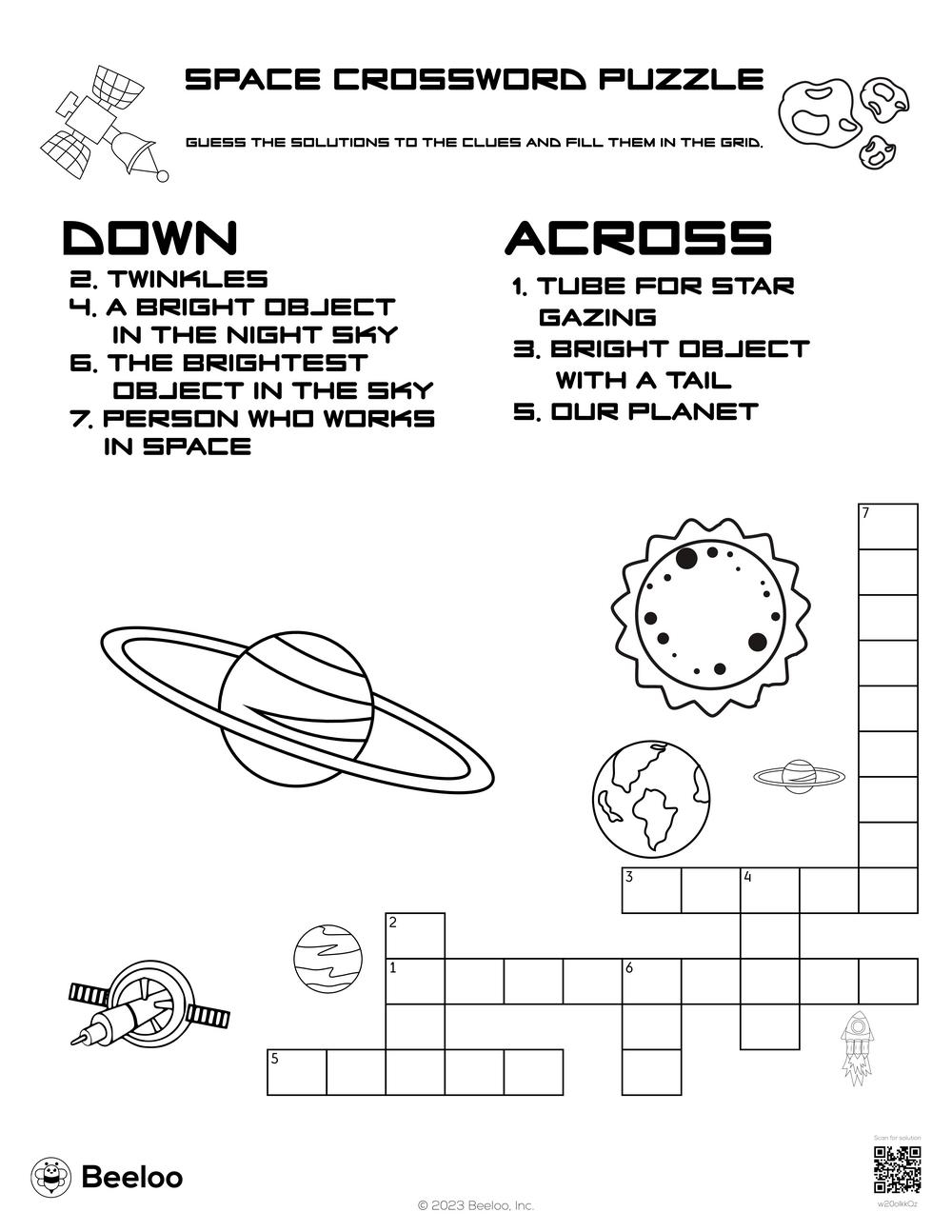 Space Crossword Puzzle Beeloo Printable Crafts And Activities For Kids