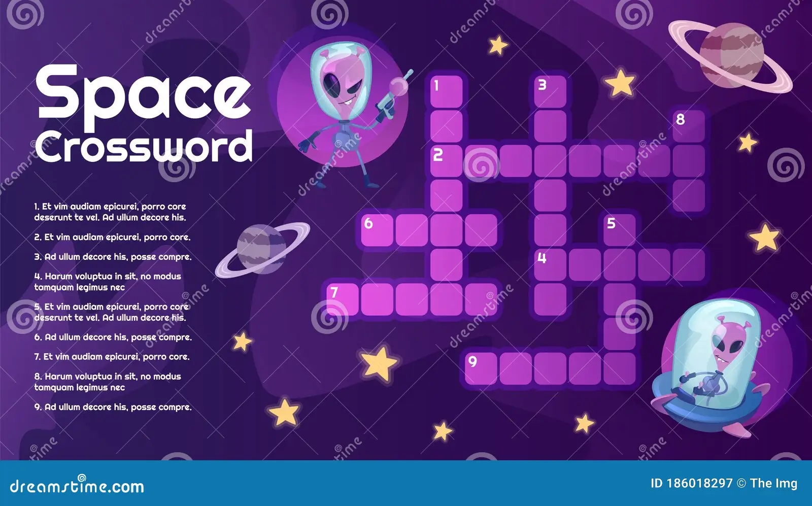 Space Crossword With Cartoon Character Template Stock Vector Illustration Of Fictional Cosmic 186018297