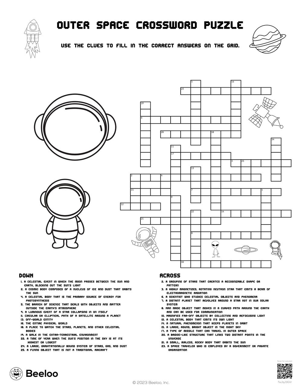 Space themed Crossword Puzzles Beeloo Printable Crafts And Activities For Kids