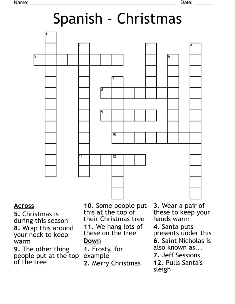 Spanish Christmas Crossword WordMint