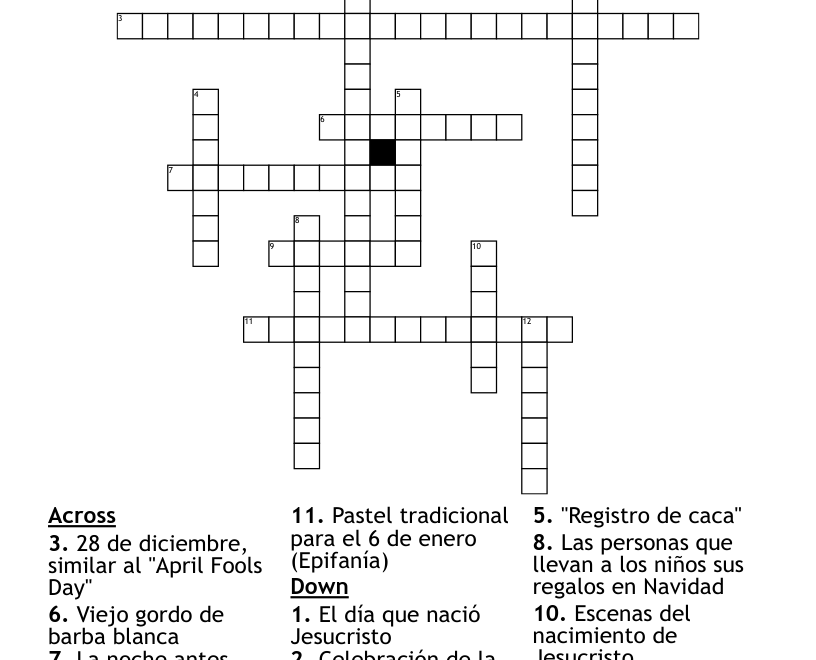 Spanish Christmas Vocabulary Crossword WordMint