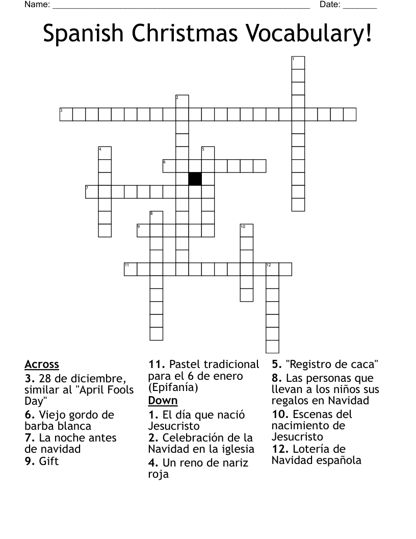 Spanish Christmas Vocabulary Crossword WordMint