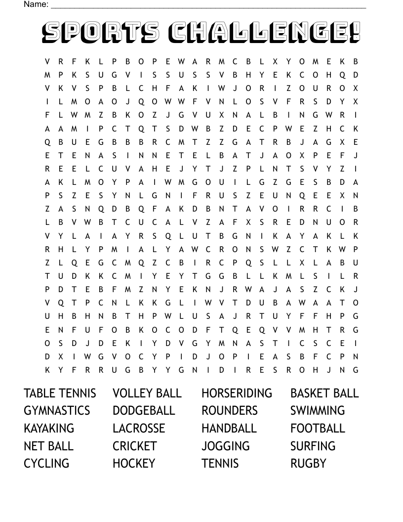 Sports Challenge Word Search WordMint