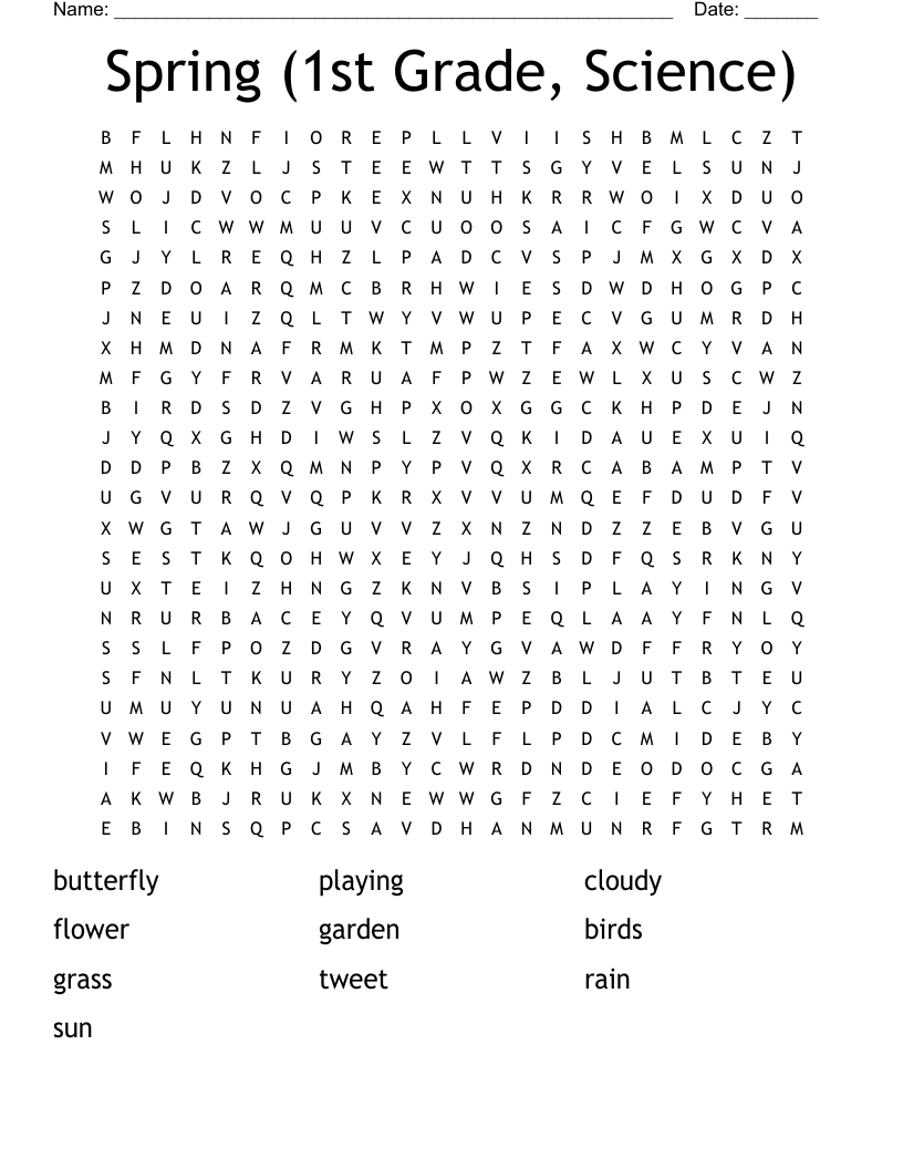 Spring 1st Grade Science Word Search WordMint
