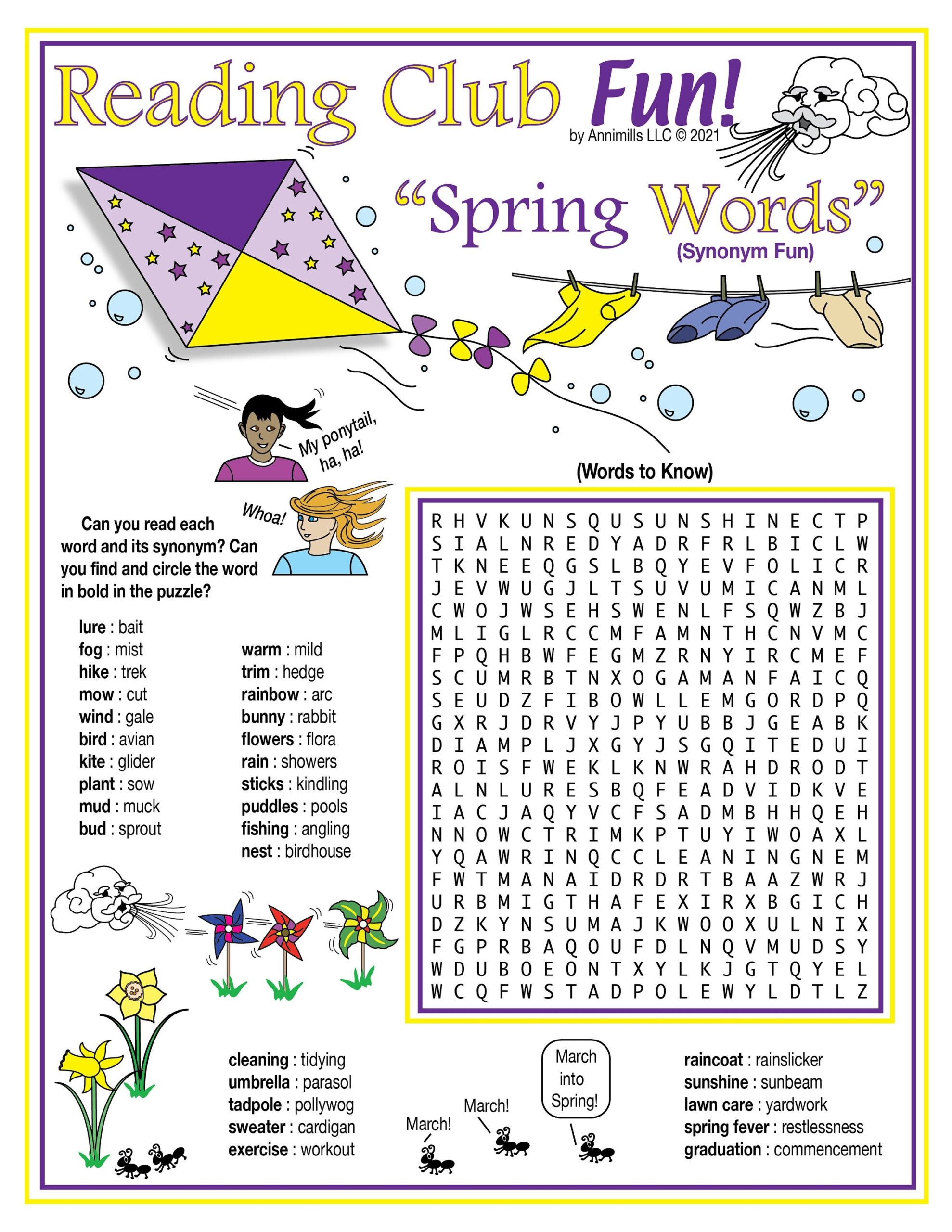 Spring Vocabulary Synonyms Printable Crossword Puzzle Word Search Puzzle Etsy