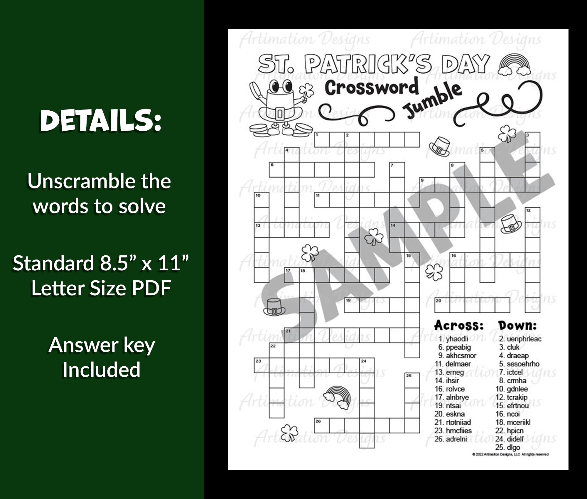 St Patrick s Day Crossword Puzzle Word Scramble March Word Game Activity Classful