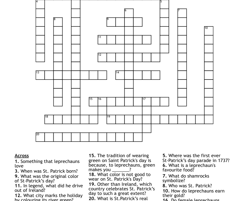 St Patricks Day Crossword Puzzle WordMint