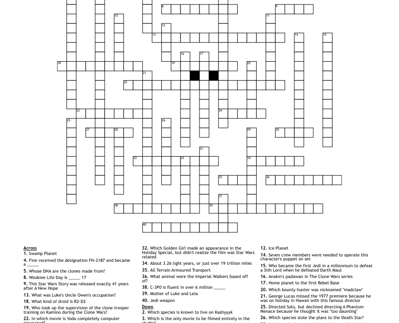 Star Wars Crossword WordMint
