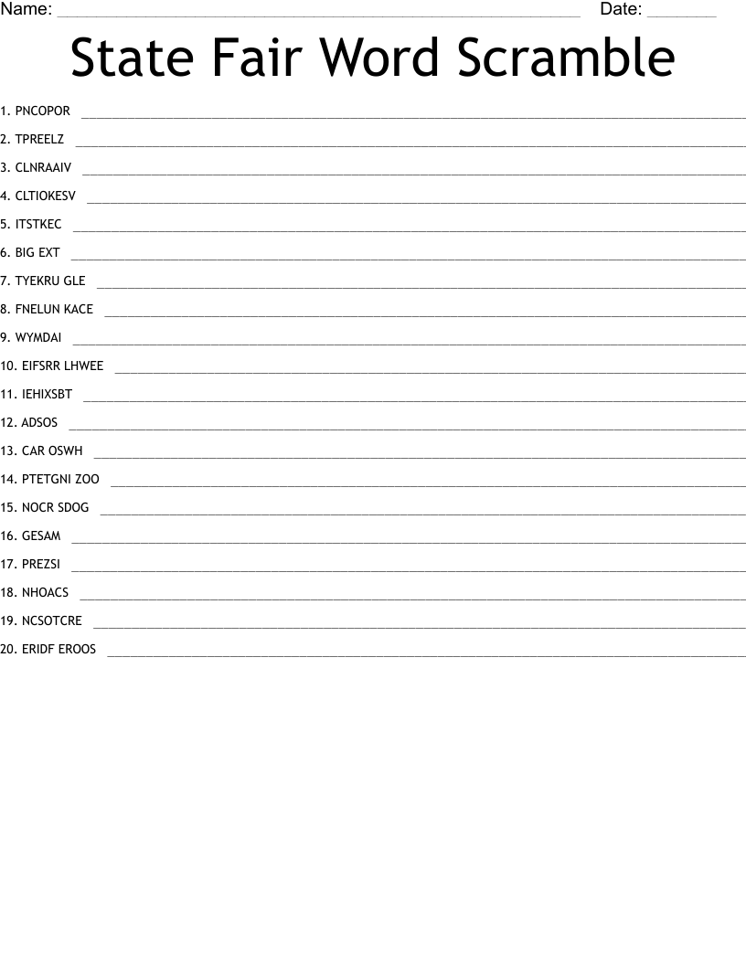 State Fair Word Scramble WordMint