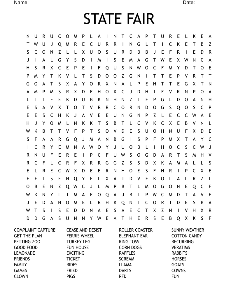 STATE FAIR Word Search WordMint
