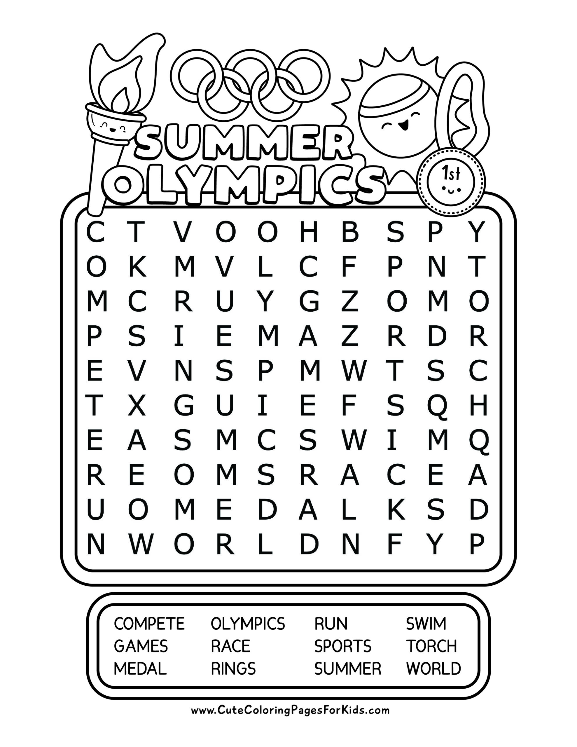 Summer Olympics Word Search 3 Fun Free Printables Cute Coloring Pages For Kids