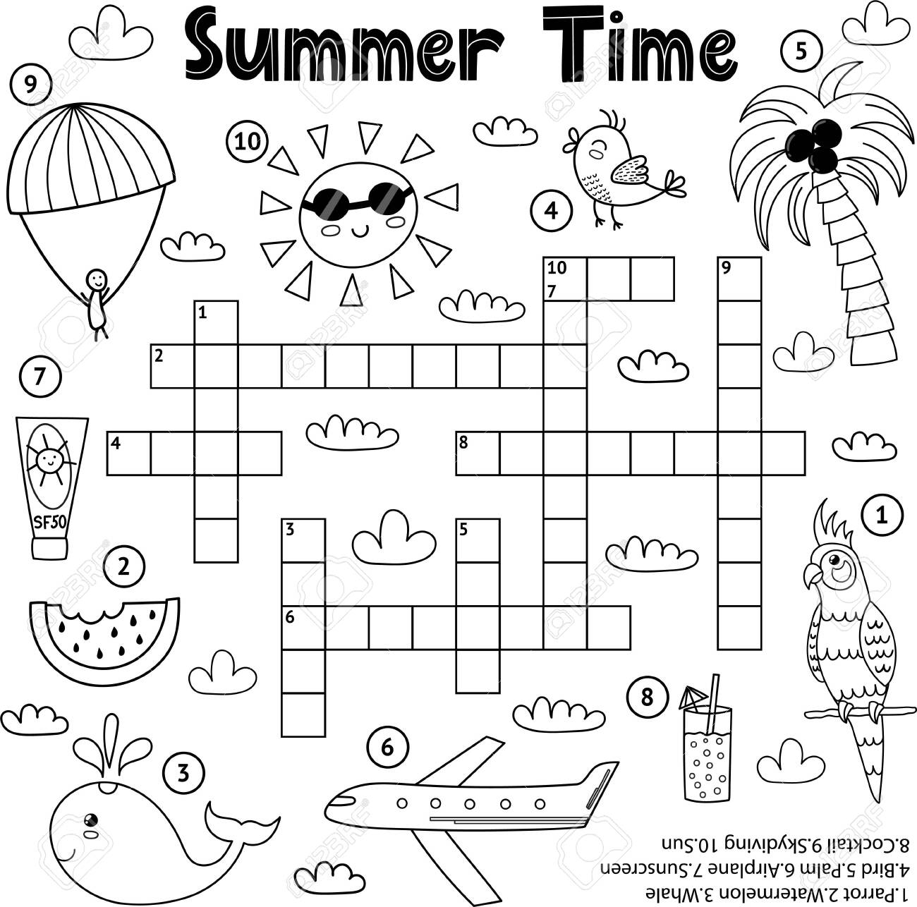 Summer Time Black And White Crossword Game Royalty Free SVG Cliparts Vectors And Stock Illustration Image 137738590 