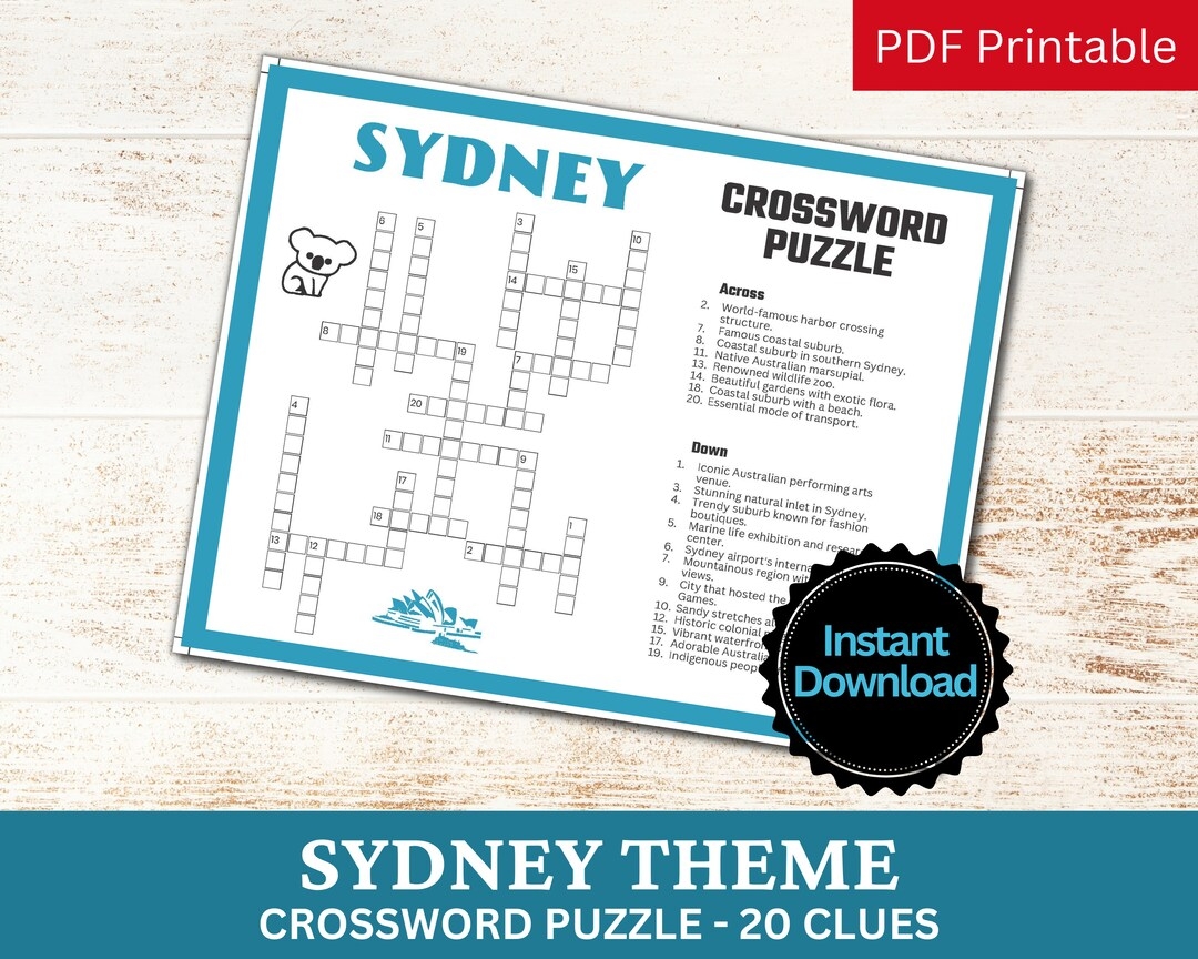 Sydney Crossword Puzzle Printable Game Fun Travel Club Theme Birthday Activity Australia Country Traveler Party Gathering Word Game PDF Etsy