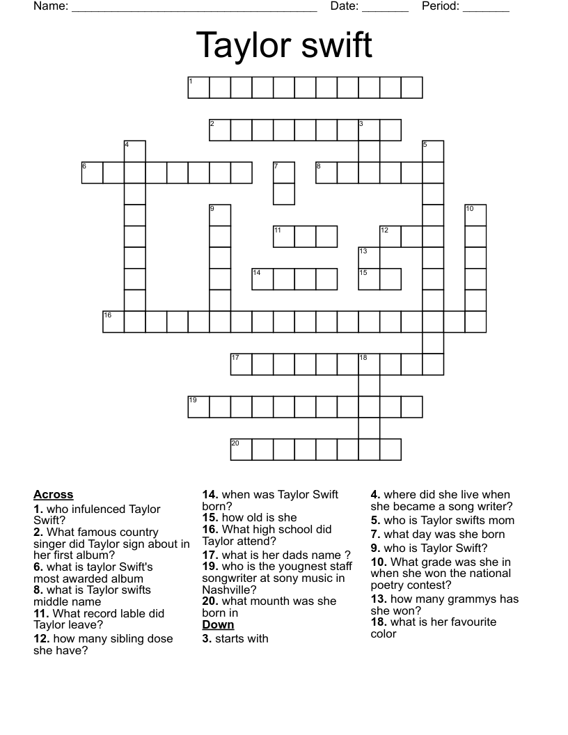 Taylor Swift Crossword WordMint Taylor Swift Crossword WordMint
