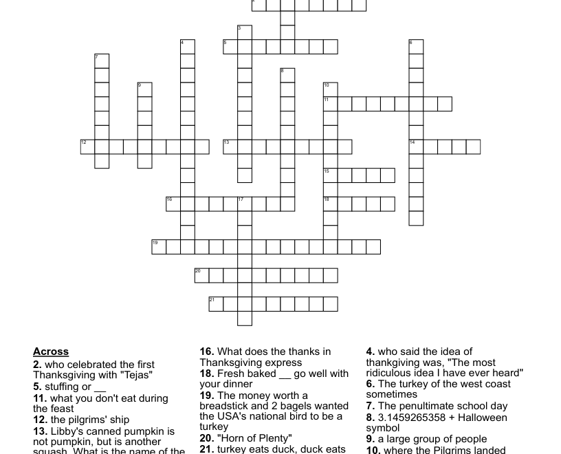 Thanksgiving Crossword WordMint