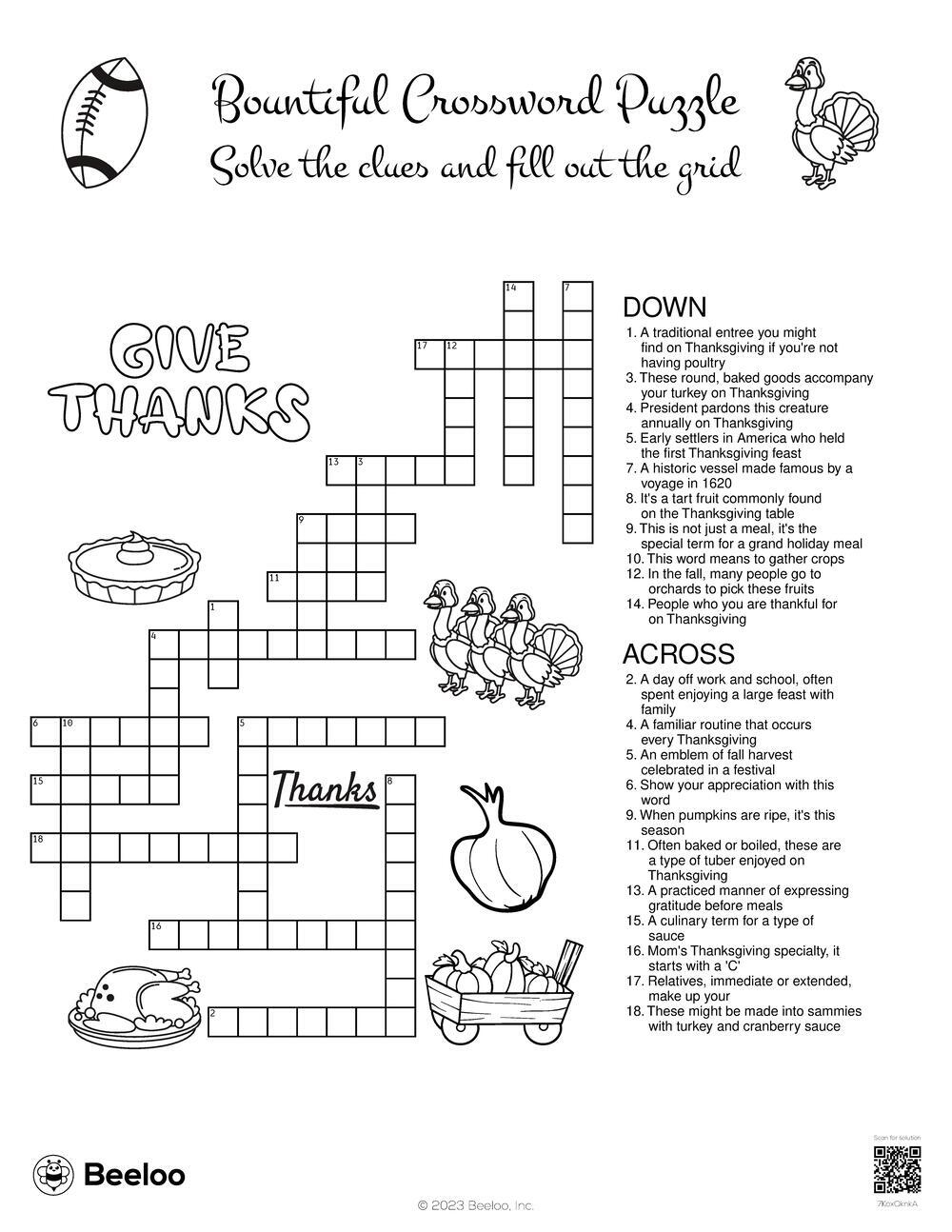 Thanksgiving themed Crossword Puzzles Beeloo Printable Crafts And Activities For Kids Thanksgiving themed Crossword Puzzles Beeloo Printable Crafts And Activities For Kids