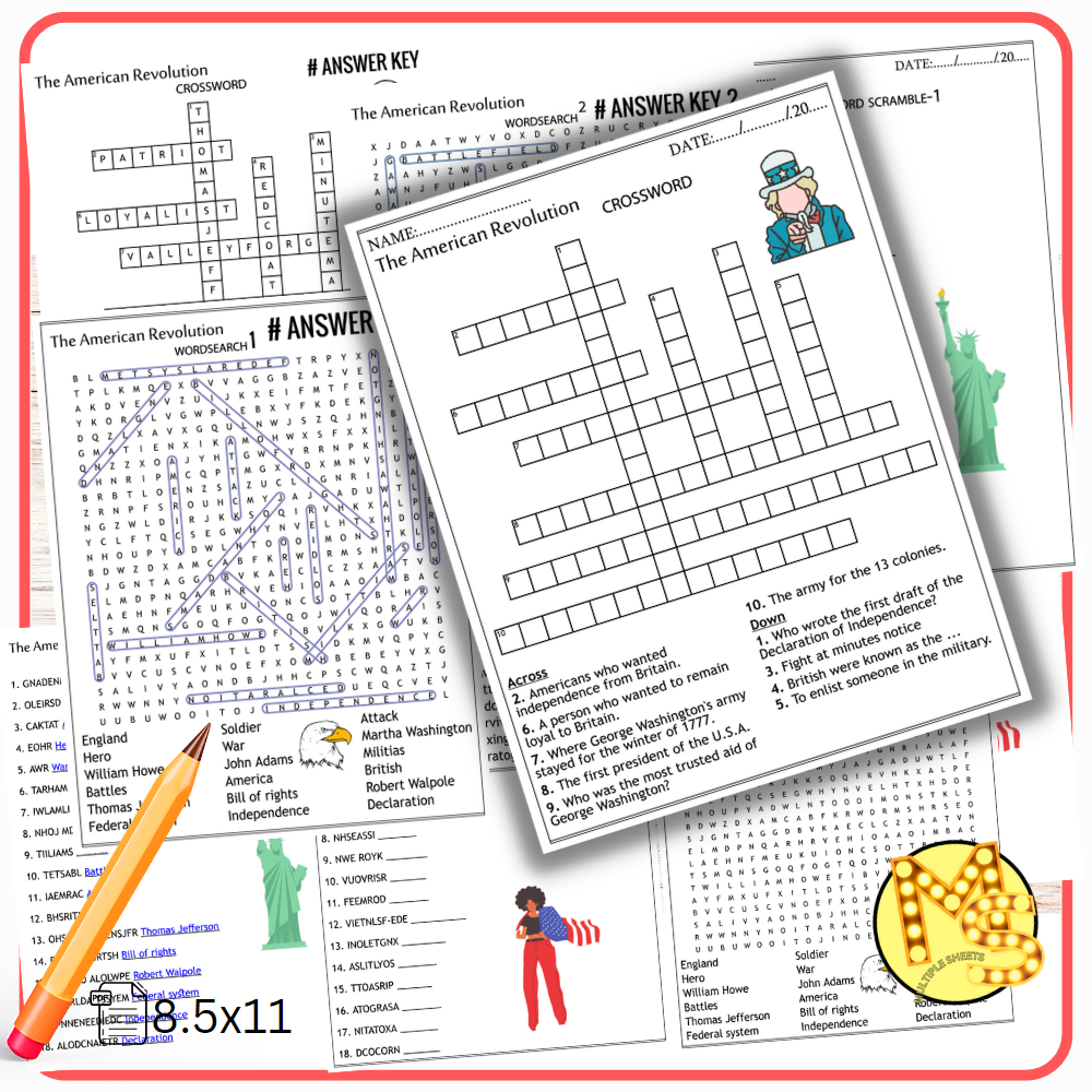Revolutionary War Crossword Puzzle Printable 4th Grade
