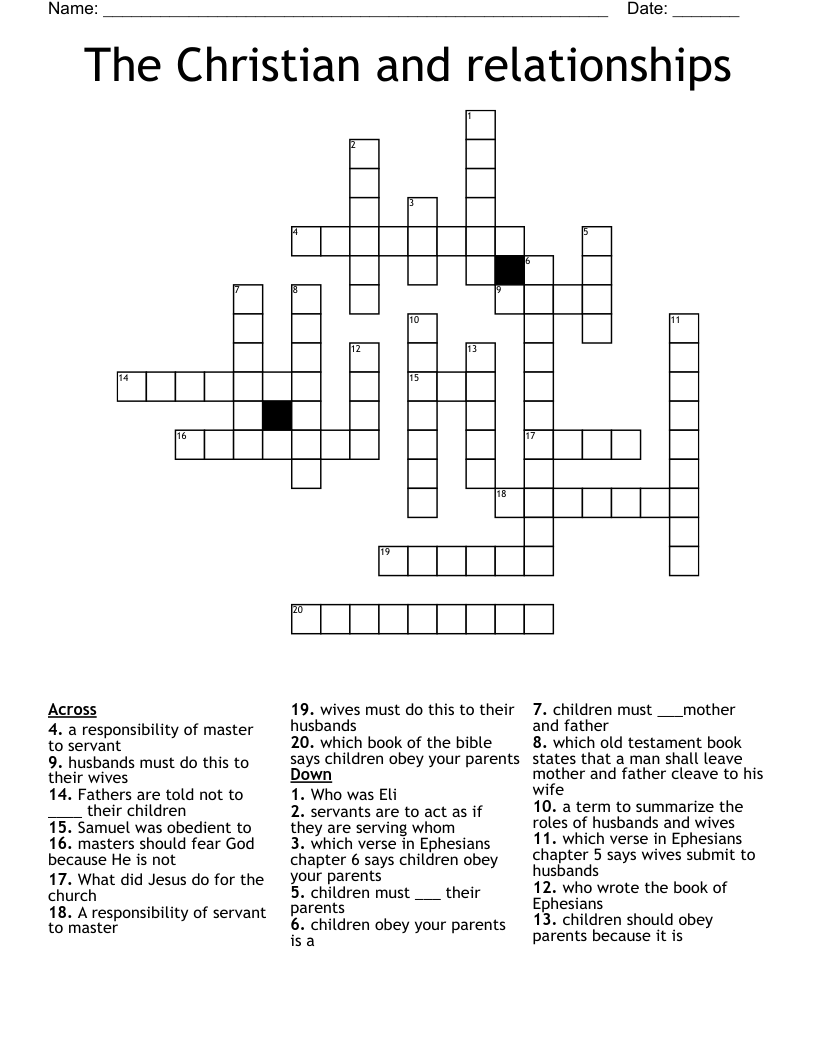 The Christian And Relationships Crossword WordMint