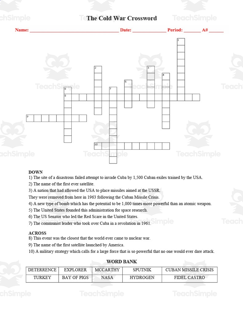 The Cold War Crossword Puzzle By Teach Simple