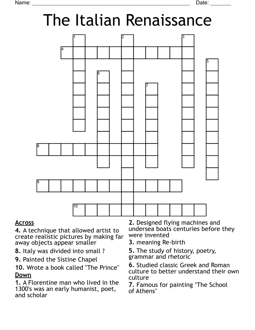 The Italian Renaissance Crossword WordMint