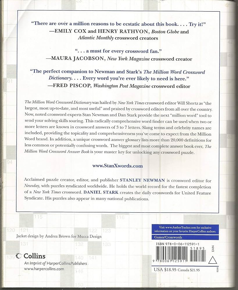 The Million Word Crossword Answer Book Newman Stanley Stark Daniel 9780061125911 Amazon Books The Million Word Crossword Answer Book Newman Stanley Stark Daniel 9780061125911 Amazon Books