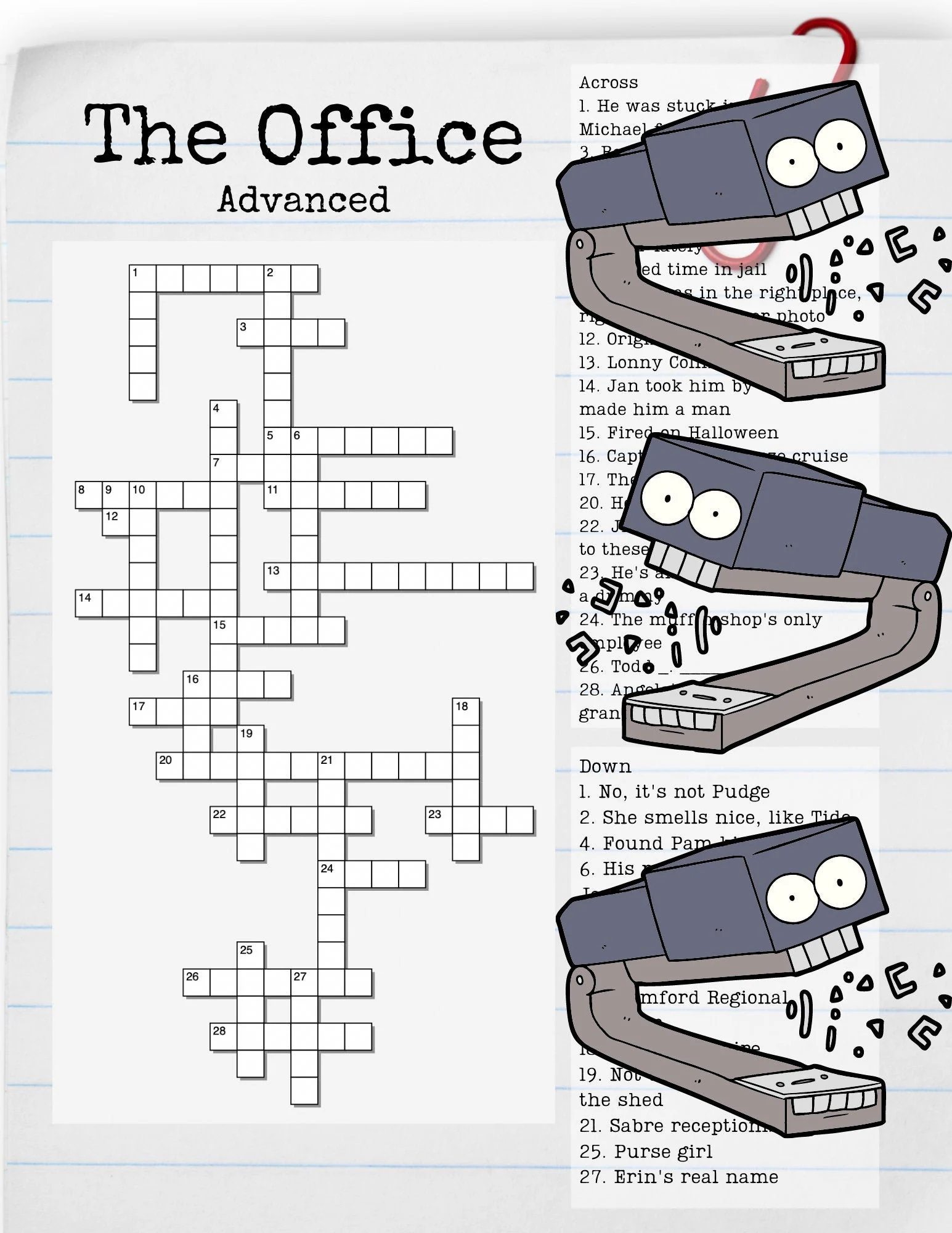 The Office Characters Crossword Advanced W answer Key Etsy