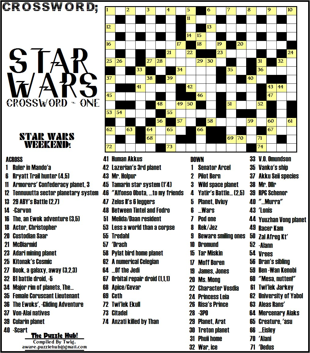 Star Wars Crossword Puzzles Printable