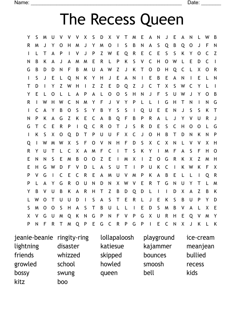 The Recess Queen Word Search WordMint