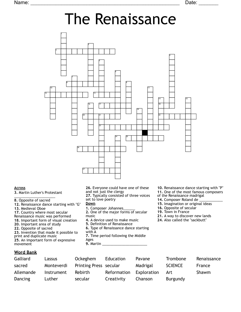 The Renaissance Crossword WordMint