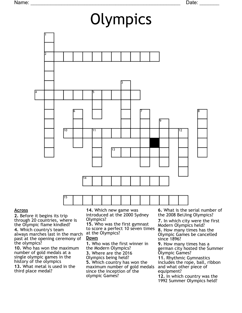 The Summer Olympics Crossword WordMint