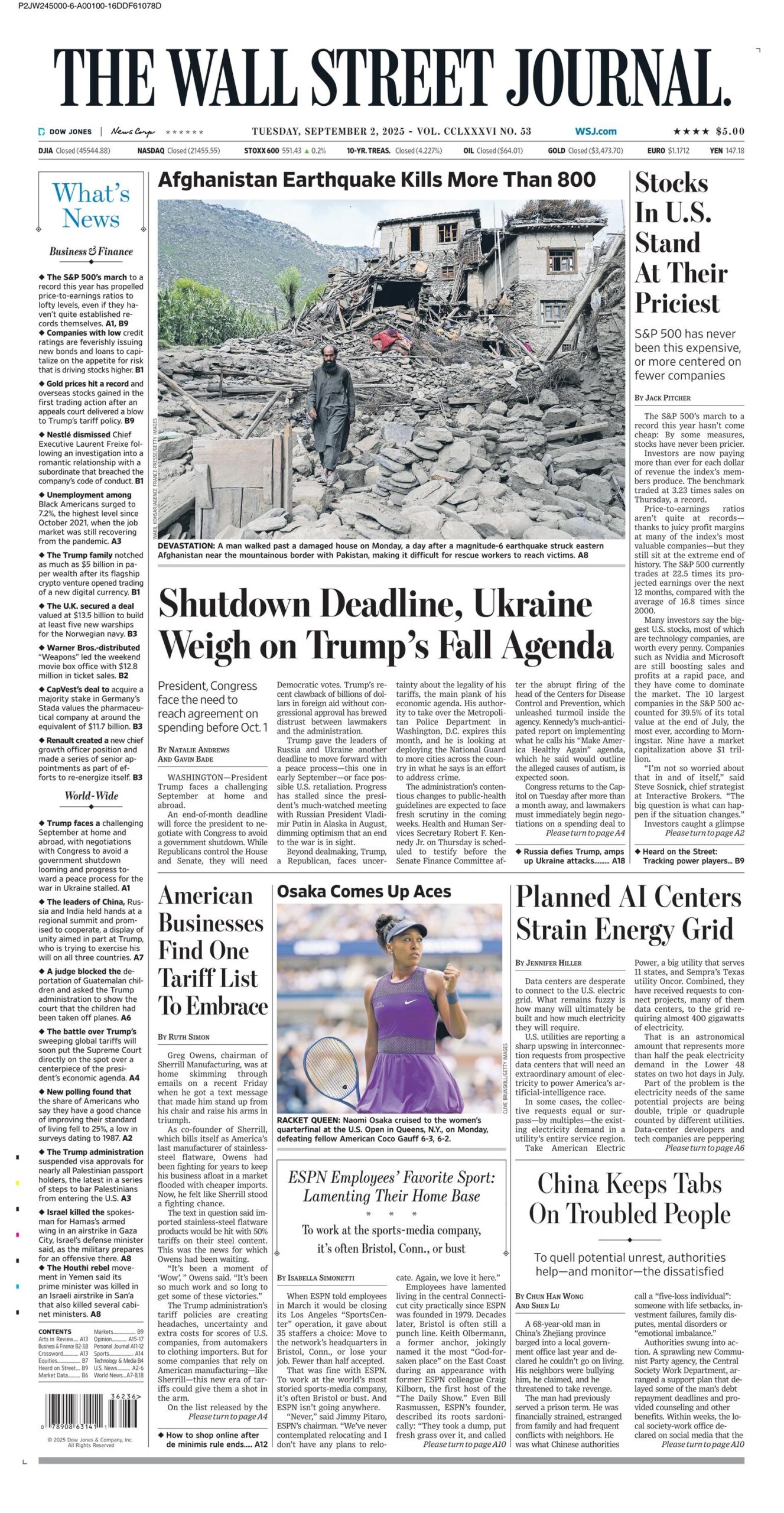 The Wall Street Journal Front Page