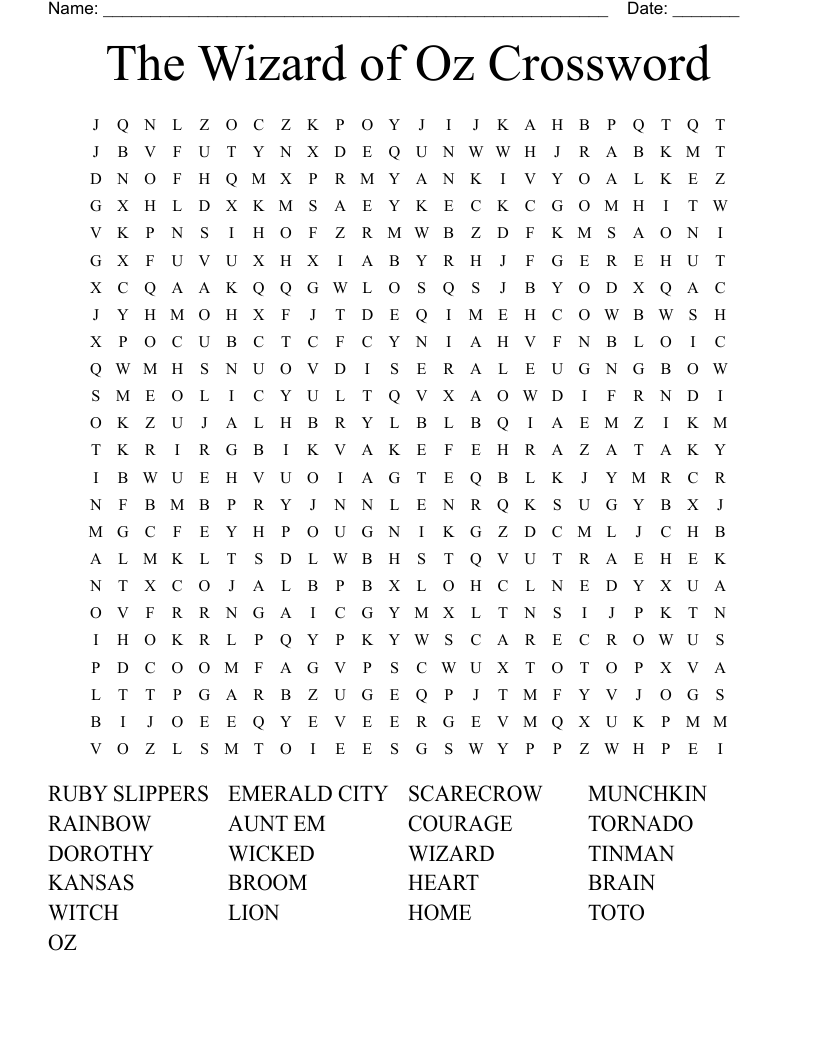 The Wizard Of Oz Crossword Word Search WordMint The Wizard Of Oz Crossword Word Search WordMint