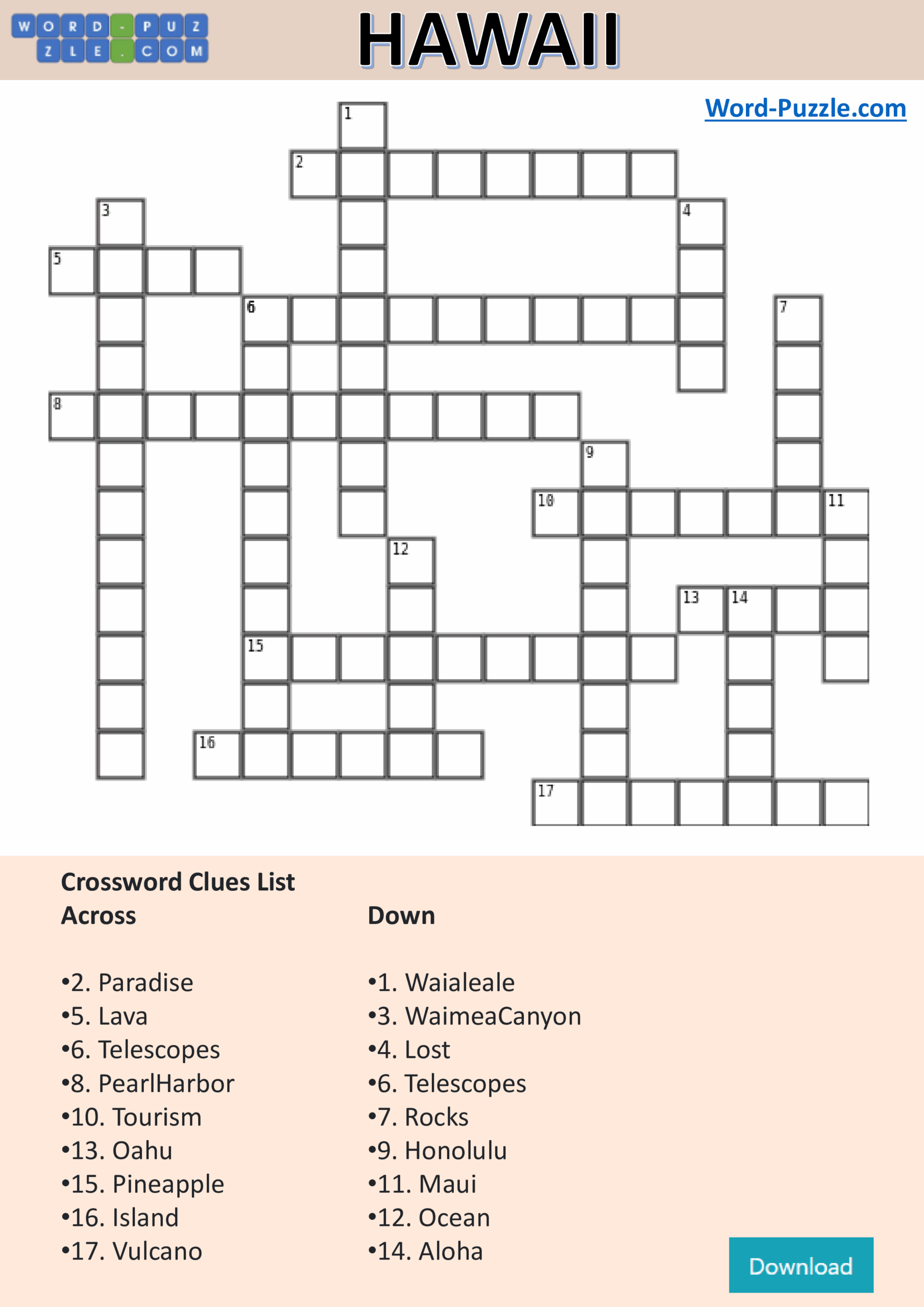 Tropical Printable Crossword Puzzle