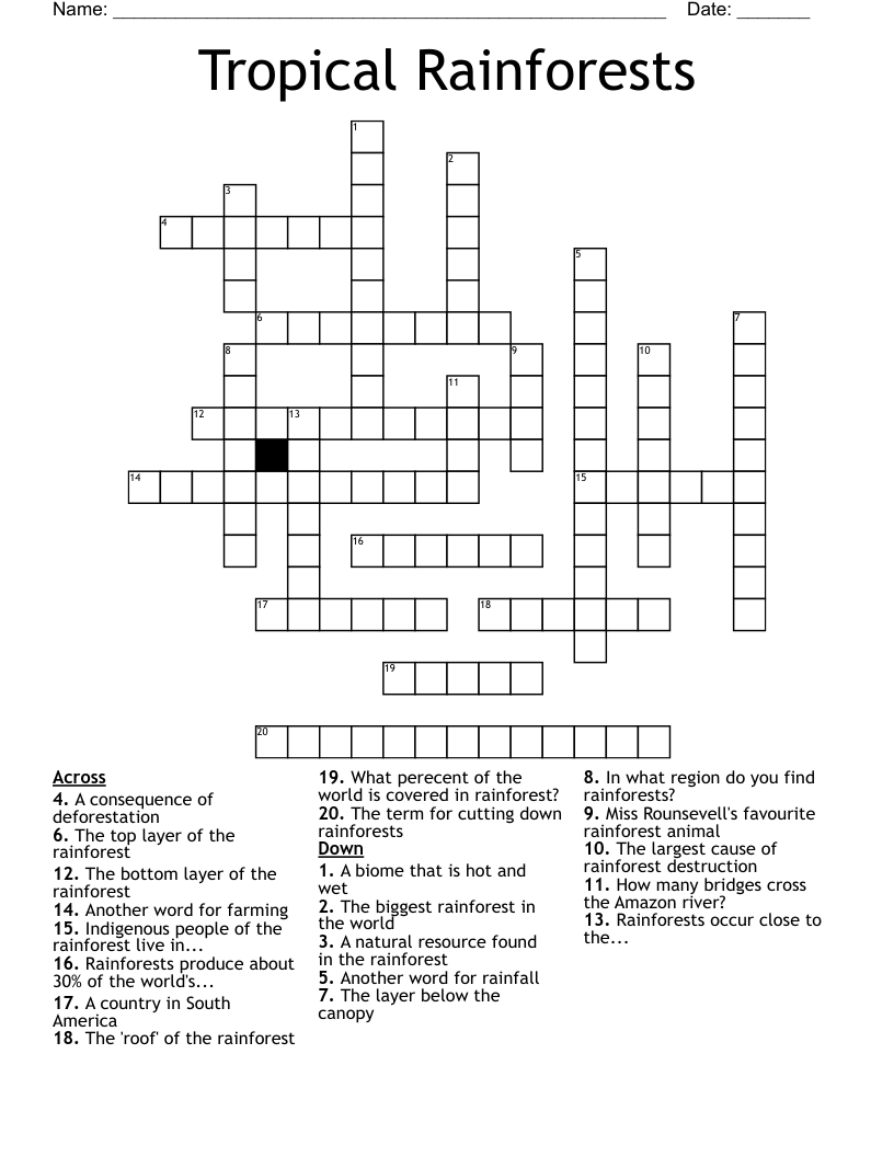 Tropical Rainforests Crossword WordMint