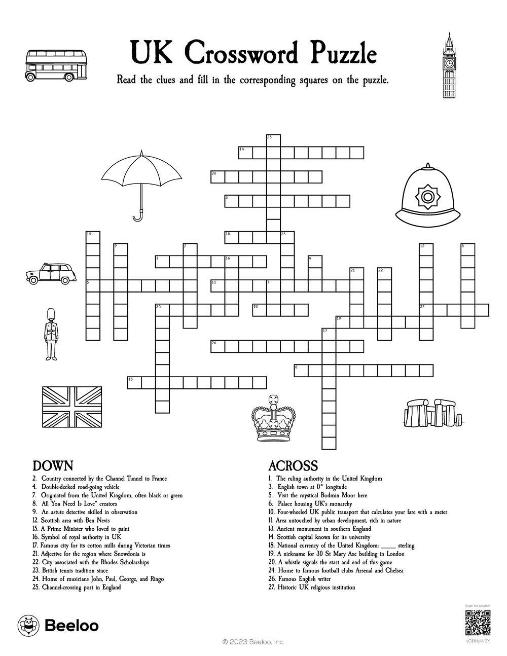 UK Crossword Puzzle Beeloo Printable Crafts And Activities For Kids