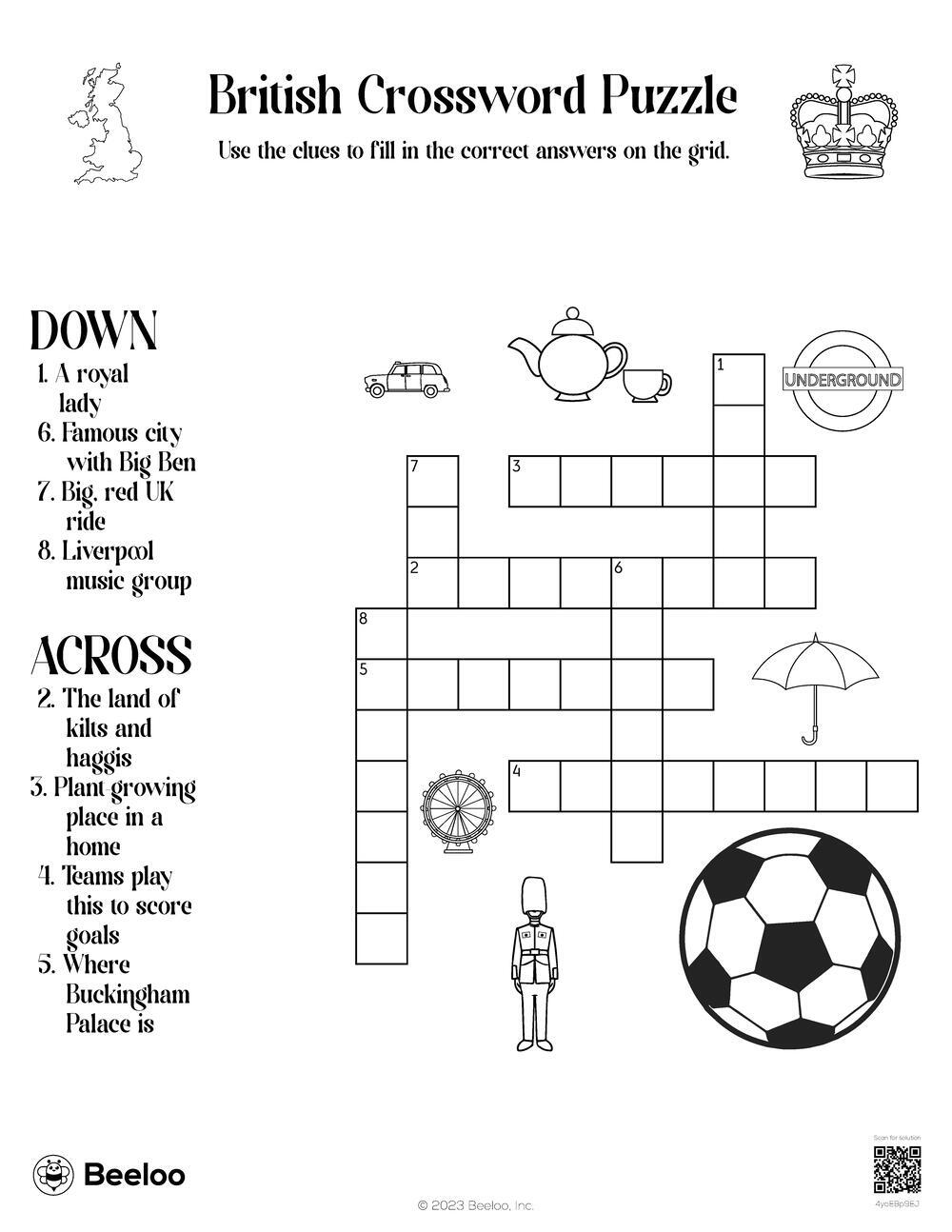 United Kingdom themed Crossword Puzzles Beeloo Printable Crafts And Activities For Kids