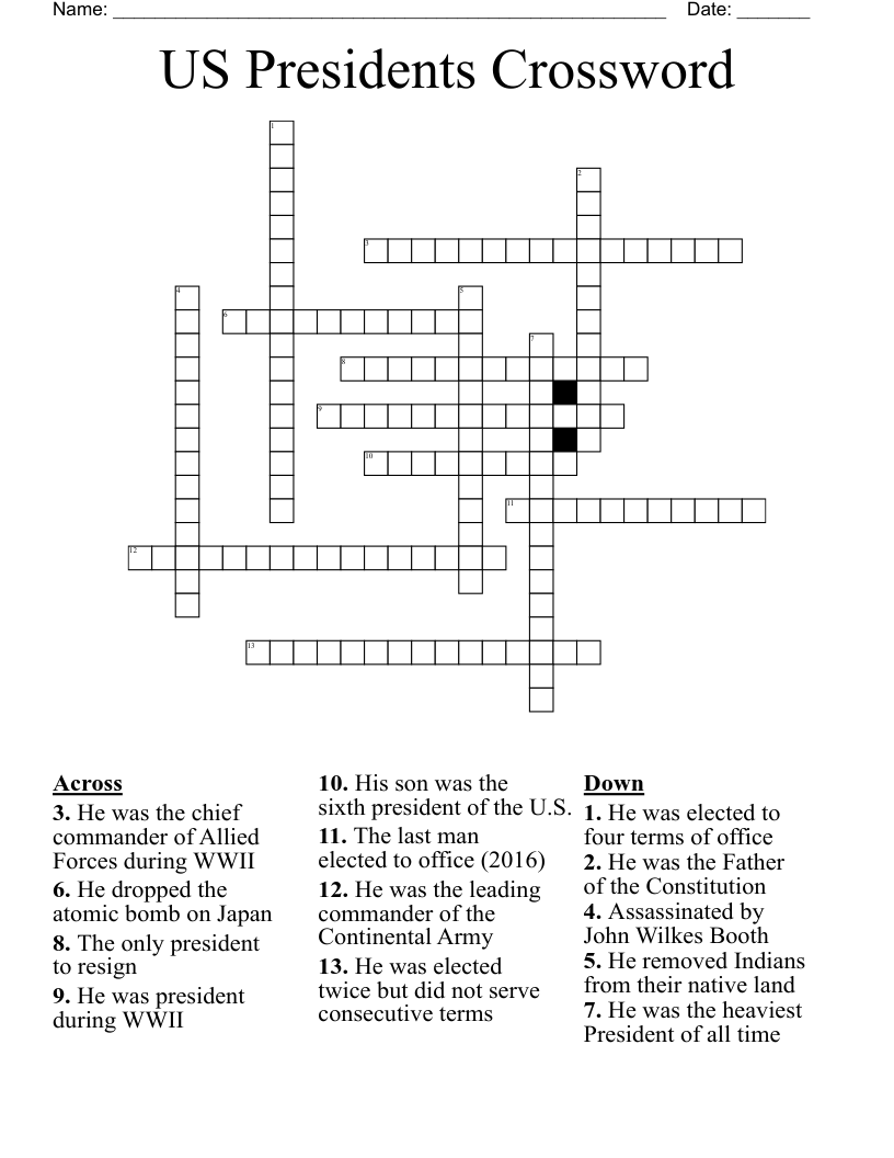 US Presidents Crossword WordMint