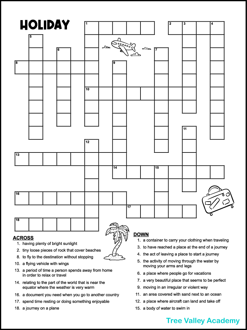 Vacation Crossword Puzzles Tree Valley Academy Worksheets Library