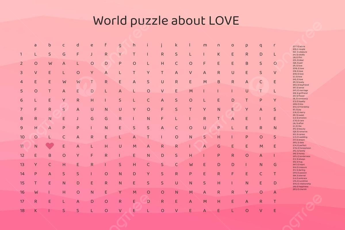 Valentines Crossword Puzzle Find Love Words In English Vector Puzzle Hide Brain PNG And Vector With Transparent Background For Free Download