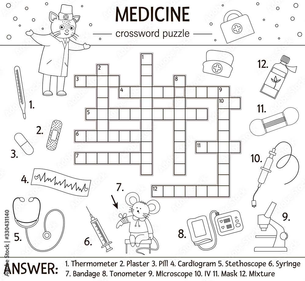 Vector Health Care Outline Crossword Puzzle Medicine Quiz For Children Educational Holiday Activity With Cute Medical Equipment And Doctor Fun Coloring Page For Kids Stock Vector Adobe Stock