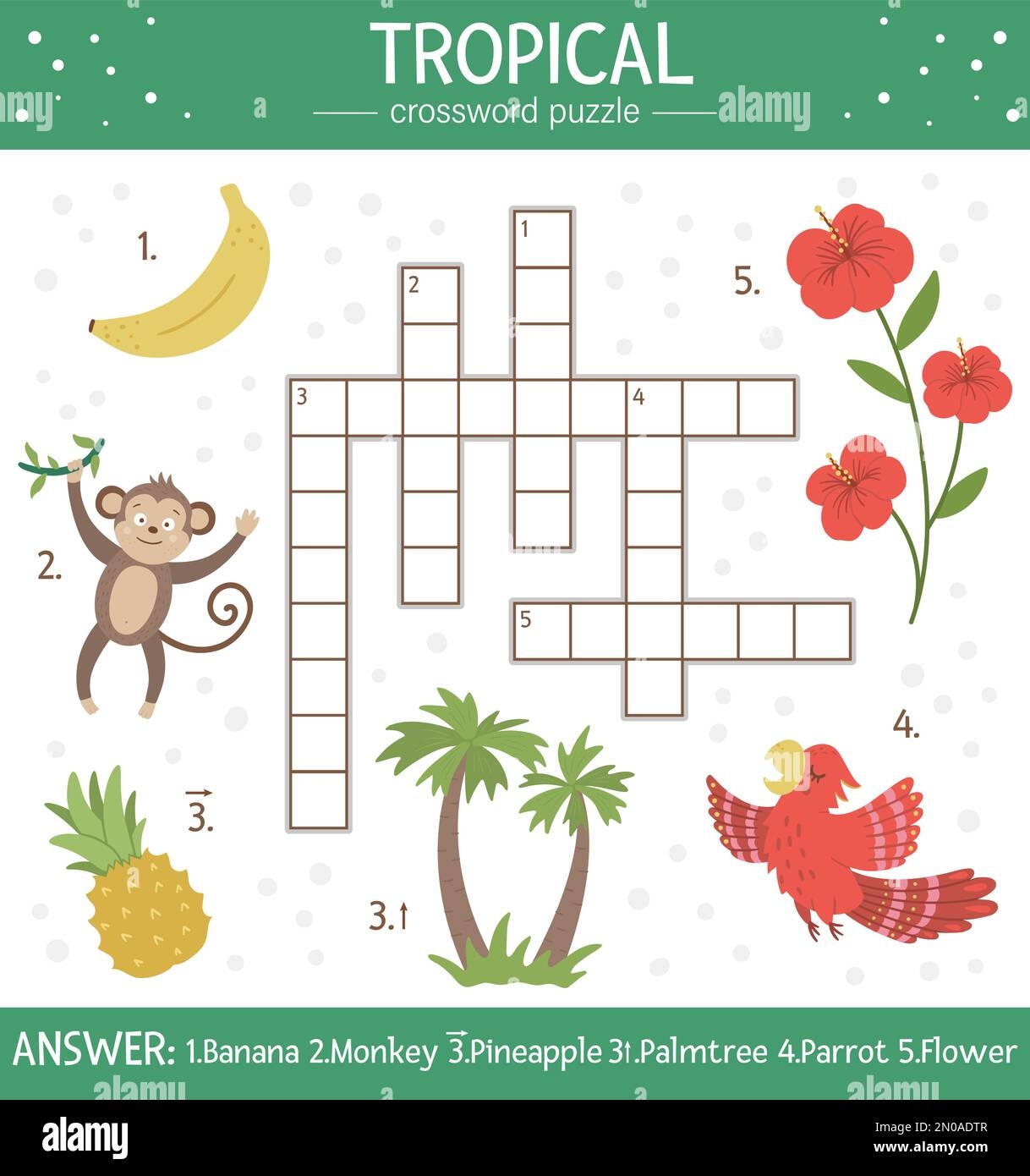 Vector Summer Crossword Puzzle For Kids Quiz With Tropical Elements For Children Educational Jungle Activity With Cute Funny Characters Stock Vector Image Art Alamy