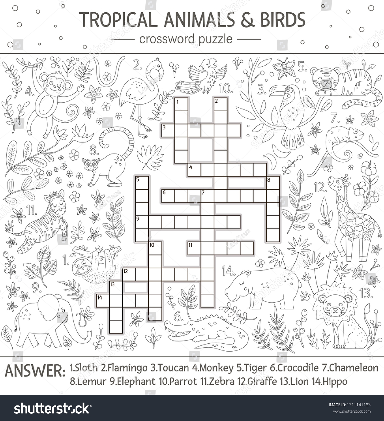 Vector Summer Crossword Puzzle Quiz Tropical Stock Vector Royalty Free 1711141183 Shutterstock