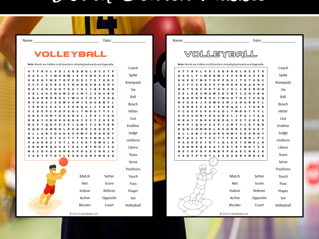 Volleyball Word Search Volleyball Crossword Puzzle Printable