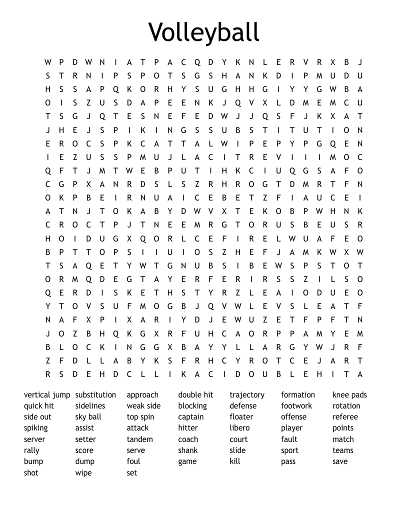 Volleyball Word Search WordMint