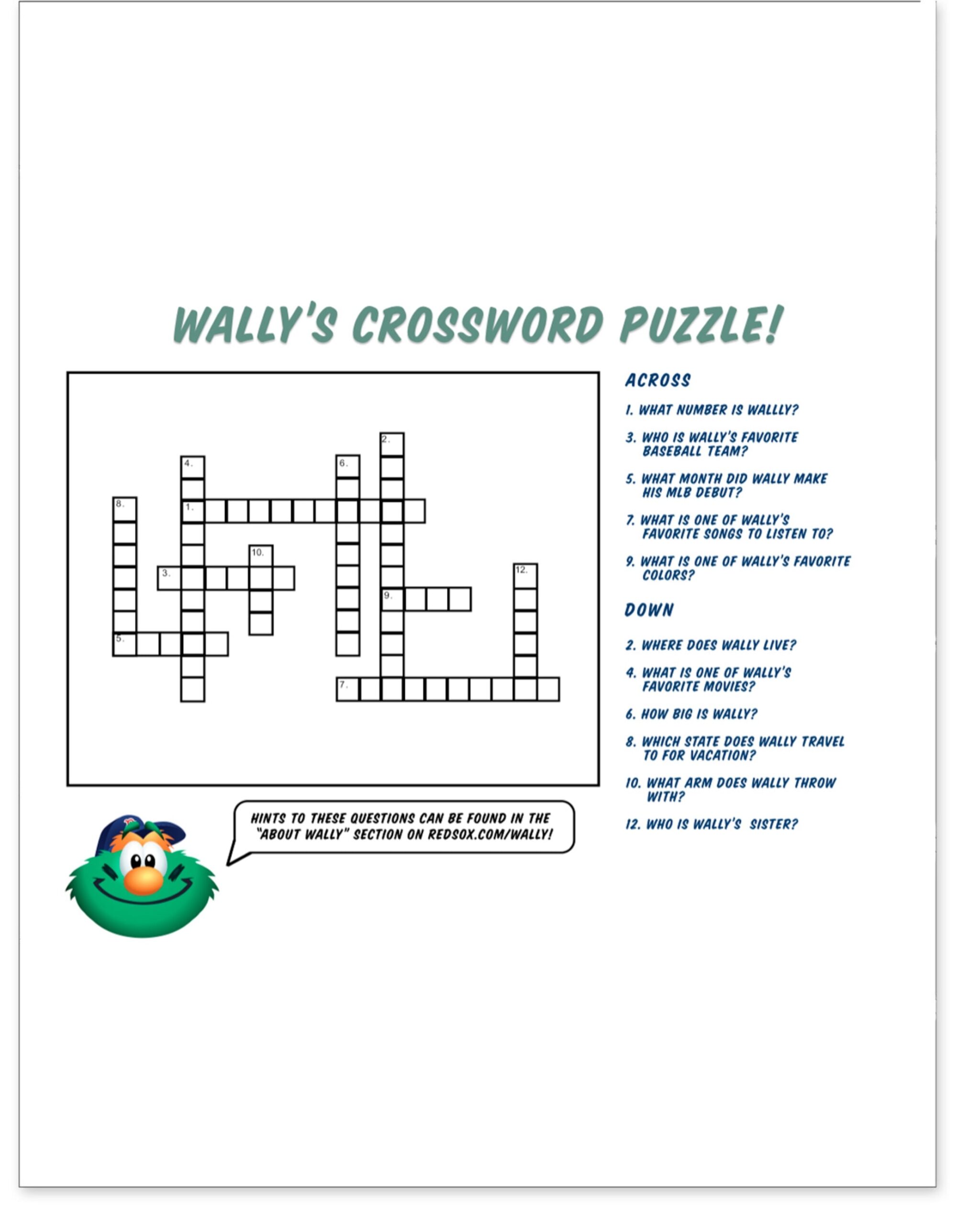 Wally s Fun Games Boston Red Sox